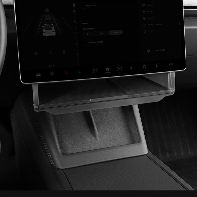 Skjult oppbevaring under skjerm for Model 3 2024+/Model Y 2025+